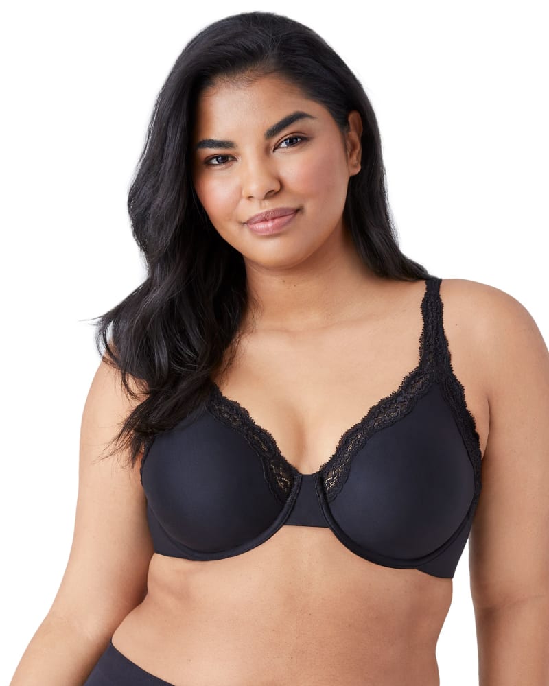 Front of a model wearing a size 38DDD Softly Styled Underwire in Black by Wacoal. | dia_product_style_image_id:304167